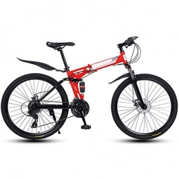 KXDLR Folding Bike KXDLR Folding Mountain Bike Women Men Bicycles 26" Inch High Carbon Steel Folding Frame, 24 Speed, Disc Brakes And Dual Suspension, Red