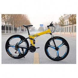 KXDLR Bike KXDLR Folding Mountain Bikes, Carbon Steel Frame Double Shock Absorber Mountain Bike, Kids Adult Mountain Bicycle, Adjustable Seat, 26Inch 27Speed, Yellow