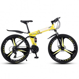 KXDLR Bike KXDLR Folding Mountain Folding Bike City Bike, Man, Woman, Child One Size Fits All 24 Speed Gears, Folding System, Dual Suspension And Double Disc Brake, Yellow