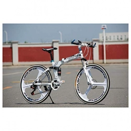 KXDLR Folding Bike KXDLR Mountain Bike 26 Inches 3 Spoke Wheels Full Suspension Folding Bike 21-30 Speeds MTB Bicycle with Dual Disc Brakes, White, 30 Speed