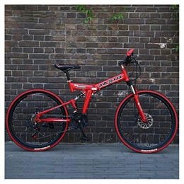 KXDLR Bike KXDLR Mountain Bike 27 Speed 26 Inches Spoke Wheels Dual Suspension Folding Bike with Double Disc Brake, Red