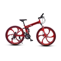 L.BAN Folding Bike L.BAN 26 Inch Durable High-carbon Steel Folding Mountain Bike Road Bike Urban Track Bike Shift 27 Speed Male and Female Double Shock Absorber Adult Dual Disc Double Shock Absorber Beach Bicycle, Red