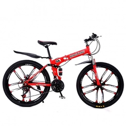 L-SLWI Folding Bike L-SLWI Adult Folding Mountain Bike, Adult, Student Speed Cross-Country Double Shock-Absorbing Bicycle, 24 / 26 Inches, Bicycle with 10 Cutter Wheel, White, Red, 26 inches