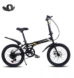 DYM Bike Ladies bicycle 20-inch folding bicycle 6-speed mountain bike installation-free high-carbon steel double disc brakes for student unisex city bicycles (free locks)(Color:black, Size:Air transport)