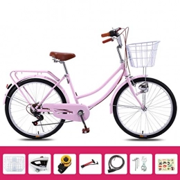Bove Folding Bike Lady City Bike 6 Speed Speed Bicycle Ultra Light Portable Noshockabsorption Bicycle Dual Disc Brake Vintage Bicycle-D-24inch