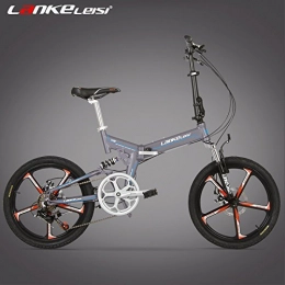 LANKELEISI Folding Bike LANKELEISI V8 20 Inches Folding Bicycle, Integrated Magnesium Alloy Rim, Both Disc Brakes, Speed Control System, 7 Speed (Gray)