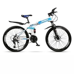 LapooH Bike LapooH Folding Mountain Bike Bicycle 26 Inch Adult with 21 / 24 / 27 / 30 Speed Dual Disc Brakes Full Suspension Non-Slip Men Women Outdoor Cycling, Blue, 21 speed