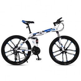 LBWT Folding Bike LBWT Lightweight Folding Mountain Bike, 26 Inches Off-Road Cycling, Steel Frame, 21 / 24 / 27 Speed, 10-Spoke Wheels, Gifts (Color : Blue, Size : 24speed)