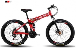 LBWT Folding Bike LBWT Mens' Folding Mountain Bike, 26" Inch Lightweight Bicycle, High-Carbon Steel Frame, 3-Spoke Wheels, 21 / 24 / 27 / 30 Speed, Dual Suspension (Color : Red, Size : 27 Speed)