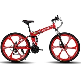 Lessjie Folding Bike Lessjie 24 / 26 Inch Folding Mountain Bike, Front And Rear Variable Speed Shock Absorber Bicycle, Double Disc Brake, 27 Speed Sports MTB for Adult Student, Red, 26inch
