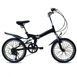 LHLCG Bike LHLCG 20 Inch Folding Bicycle 6 Speed Shift Shock Absorber V Brake Suitable for 135-185cm Height, Black