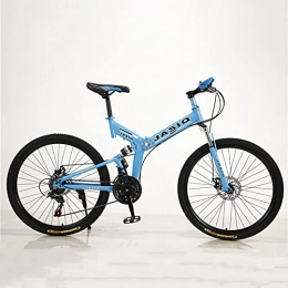 LHQ-HQ Folding Bike LHQ-HQ 26-Inch 21-Speed Spoke Wheel Mountain Bike Adult Male And Female Variable Speed Bike Folding Mountain Bike Double Disc Brake Shock-Absorbing Bicycle, blue