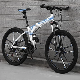 LHQ-HQ Folding Bike LHQ-HQ 26 Inch Foldable Adult Mountain Bike, 21 Speed MTB Folding Bicycle, Dual-Suspension, High-Carbon Steel Frame, Dual Disc Brake, E