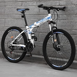 LHQ-HQ Folding Bike LHQ-HQ 26 Inch Foldable Mountain Bike for Adult, 21 Speed MTB Folding Bicycle, Dual-Suspension, High-Carbon Steel Frame, Dual Disc Brake, E