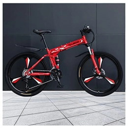 LHQ-HQ Bike LHQ-HQ 26" wheel Folding Mountain Bike 27 Speed High-Carbon Steel Frame Dual Disc Brake Dual-Suspension Adult Bike for Height 5.2-6.2Ft, F