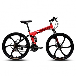 LHQ-HQ Bike LHQ-HQ Adult Folding Mountain Bike, 26" Wheel, 24 Speed, Dual-Suspension, High-Carbon Steel Frame, Dual Disc Brake, Loading 120 Kg Suitable for Height 5.2-6Ft, Red