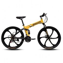 LHQ-HQ Bike LHQ-HQ Adult Folding Mountain Bike, 26" Wheel, 27 Speed, Dual-Suspension, High-Carbon Steel Frame, Dual Disc Brake, Loading 120 Kg Suitable for Height 5.2-6Ft, Yellow