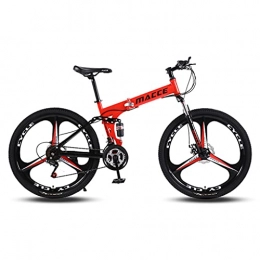 LHQ-HQ Folding Bike LHQ-HQ Folding Mountain Adult Bike, 26" Wheel, 24 Speed, Dual-Suspension, High-Carbon Steel Frame, Dual Disc Brake, Loading 120 Kg Suitable for Height 5.2-6Ft, Red