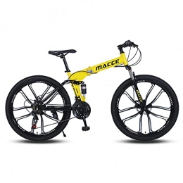 LHQ-HQ Folding Bike LHQ-HQ Folding Mountain Bike, 26" Wheel, 24 Speed, Dual-Suspension, High-Carbon Steel Frame, Dual Disc Brake, Loading 120 Kg Suitable for Height Adult Teenagers Students, Yellow