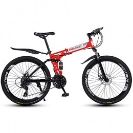 LHQ-HQ Bike LHQ-HQ Folding Mountain Bike, 26" Wheel, 27 Speed, Dual-Suspension, High-Carbon Steel Frame, Dual Disc Brake, Loading 120 Kg Suitable for Adult Student, Red A