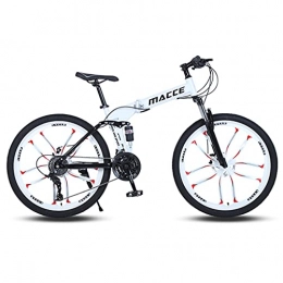 LHQ-HQ Bike LHQ-HQ Folding Mountain Bike, 26" Wheel, 27 Speed, Dual-Suspension, High-Carbon Steel Frame, Dual Disc Brake, Loading 120 Kg Suitable for Height Adult Teenagers Students, White
