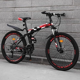 LHQ-HQ Folding Bike LHQ-HQ Mountain Folding Cross-Country Bike 24 Inch Double Shock Absorbing One Wheel Male And Female Students Variable Speed Light Bike-Red