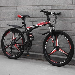 LHQ-HQ Folding Bike LHQ-HQ Mountain Folding Three Knife Wheel Bicycle 26 Inch Double Shock Single Wheel Variable Speed Lightweight Bicycle for Male And Female Students-Red