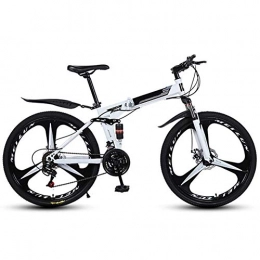 LHQ-HQ Bike LHQ-HQ Outdoor sports Folding Mountain Bike 21 Speed Full Suspension Double Disc Brake Bicycle 26" Mens High Carbon Steel Frames Outdoor sports Mountain Bike (Color : White)