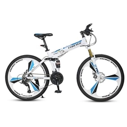 LHR Folding Bike LHR Folding mountain bike, 26 in 27speed off-road variable speed bike double shock absorption and trekking ultra-light and portable suitable for young adults, 1White, 27 speed