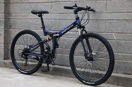 LIANG Bike LIANG 21-speed folding mountain bike 24 inch and 26 inch double disc brake bicycle bicycle folding mountain bike, black blue F, 26inch