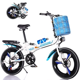 LICHUXIN Bike LICHUXIN 20-Inch 7-Speed Folding Bike, Adult And Youth Variable Speed Bicycle Front And Rear Double Disc Brakes Shock Absorption Bicycle, with Lights And Basket, 04
