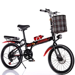 LICHUXIN 20-Inch Variable Speed Folding Bicycle, 7-Speed Adult And Youth Urban Commuter Bicycle Front And Rear Dual Disc Brakes, with Lights And Basket, Light And Easy To Fold,01