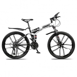 LICHUXIN Bike LICHUXIN 26 Inch Mountain Bike, Foldable Outdoor Variable Speed Shock Absorber Mountain Bike, Double Disc Brake Carbon Steel Frame, 21 / 24 / 27 / 30 Speed, White C, 27 speed