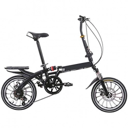 LIERSI Bike LIERSI Mountain Bikes, Folding High Carbon Steel Frame 16 Inch Variable Speed Shock Absorption Foldable Bicycle, Suitable for People with A Height of 140-180CM, Black