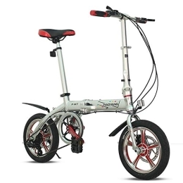 DJYD Bike Light Weight Folding Bike, 14 inch 6 Speed Double Disc Brake Foldable Bicycle, Adults Men Women Mini Reinforced Frame Commuter Bike, Silver FDWFN (Color : Silver)