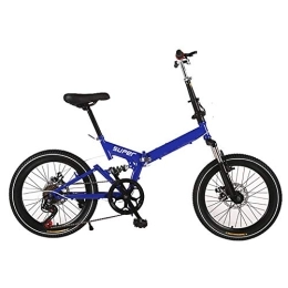 WZJDY Folding Bike Lightweight Folding Bike with 6 Speed Drivetrain, Double Disc Brake, 20-Inch Wheels for Urban Riding and Commuting, Blue