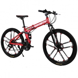 LIU Bike Liu Folding Bicycle Mountain Bike, 24 And 26 Inch Knife High Carbon Steel Double Disc Brake Adult Exercise Mountain Bicycle Red(10 cutter wheel), 26 inch, 21 speed