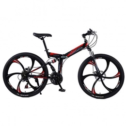 LIU Bike LIU Mountain Bike 24 / 26 Inches 6 Spoke Wheels Dual Suspension Folding Bike 21 / 24 / 27 Speed MTB, Adults, Men and Women Universal, BlackRed, 24inch27speed