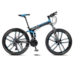 Liudan Folding Bike Liudan Bicycle Blue Mountain Bike Bicycle 10 Spoke Wheels Folding 24 / 26 Inch Dual Disc Brakes (21 / 24 / 27 / 30 Speed) foldable bicycle (Color : 24 speed, Size : 24inch)