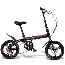 LIUXIUER Folding Bike LIUXIUER 16 Inch Folding Bicycle Mini Ultralight Portable Variable Speed Disc Brake Suitable for Adult Children Students Men And Women, Black