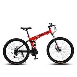 LIUXR Bike LIUXR 26 inch Folding Mountain Bike, 21 / 24 / 27 Speed Full Suspension MTB Bicycle for Adult, Double Disc Brake Outroad Mountain Bicycle for Man / Woman / Teenager, Red_21 Speed