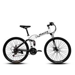 LIUXR Folding Bike LIUXR 26 inch Folding Mountain Bike, 21 / 24 / 27 Speed Full Suspension MTB Bicycle for Adult, Double Disc Brake Outroad Mountain Bicycle for Man / Woman / Teenager, White_21 Speed