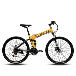 LIUXR Folding Bike LIUXR 26 inch Folding Mountain Bike, 21 / 24 / 27 Speed Full Suspension MTB Bicycle for Adult, Double Disc Brake Outroad Mountain Bicycle for Man / Woman / Teenager, Yellow_21 Speed