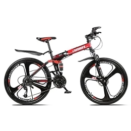 LIUXR Folding Mountain Bikes, 21-27 Speed Double Disc Brake, Full Suspension 26 Inches Anti-Slip Bicycle, for Man/Woman/Teenager,Red_24 Speed