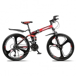 LIUXR Bike LIUXR Folding Mountain Bikes, 21-27 Speed Double Disc Brake, Full Suspension 26 Inches Anti-Slip Bicycle, for Man / Woman / Teenager, Red_27 Speed