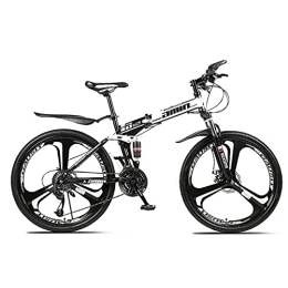 LIUXR Folding Bike LIUXR Folding Mountain Bikes, 21-27 Speed Double Disc Brake, Full Suspension 26 Inches Anti-Slip Bicycle, for Man / Woman / Teenager, White_27 Speed