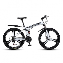 LIUXR Folding Bike LIUXR Folding Mountain Bikes, 21-27 Speed Double Disc Brake MTB Bikes, Full Suspension 26 Inches Anti-Slip Bicycle, for Man / Woman / Teenager, White_24 Speed