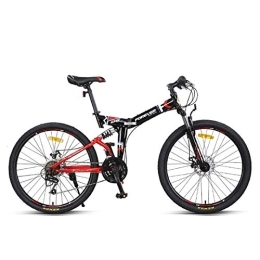 LLF Folding Bike LLF 24in Folding Mountain Bike, 24 Speed Bicycle Full Suspension MTB Foldable Frame for men and women Suitable for Height 170-185cm (Color : Black Red)