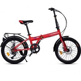 LLF Bike LLF Folding Bike 20 Inch Lightweight Mini Compact City Bicycle with 7 Speed Derailleur System and High Carbon Steel Frame Adjustable Folding Bike (Color : Red, Size : 20in)
