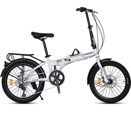 LLF Bike LLF Folding Bike 20 Inch Lightweight Mini Compact City Bicycle with 7 Speed Derailleur System and High Carbon Steel Frame Adjustable Folding Bike (Color : White, Size : 20in)